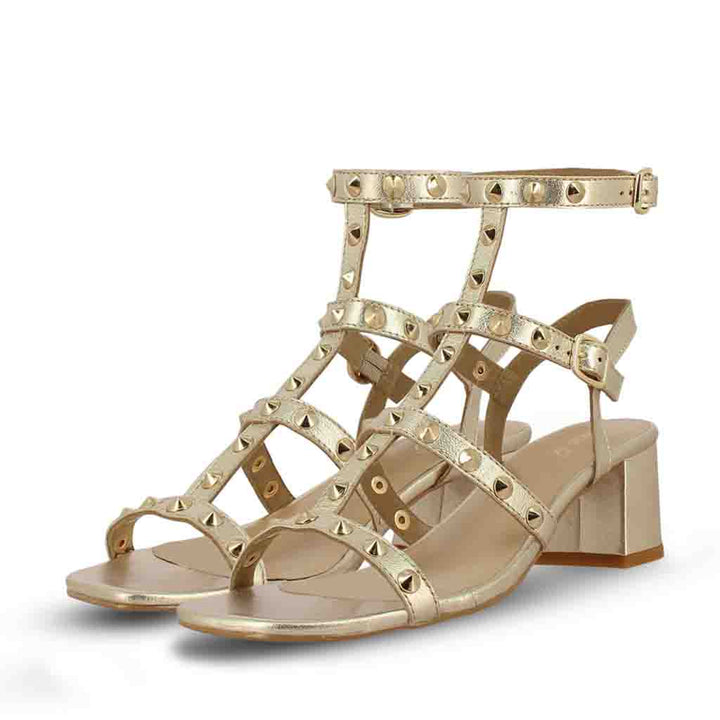 Saint Camilla Gold Leather Metal Studded Block Heels