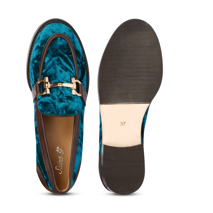 Saint Cinzia Green Velvet Moccasins