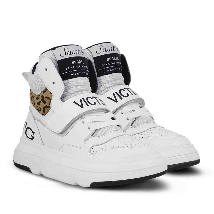 Saint Venetia White Pony Hair Print Leather Sneakers