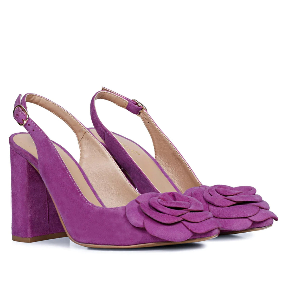 Stunning Saint Naiya Purple Pumps - Suede heels adorned with beautiful flowers. Your go-to choice for fashion-forward flair