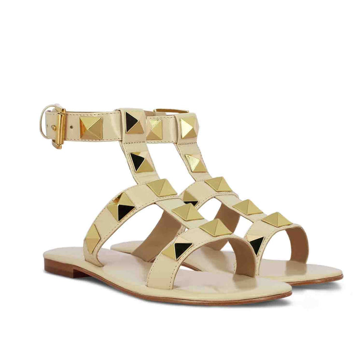 Saint Gaia Off White Leather Sandals with Flat Buckle - Stylish, comfortable footwear for a chic and casual look