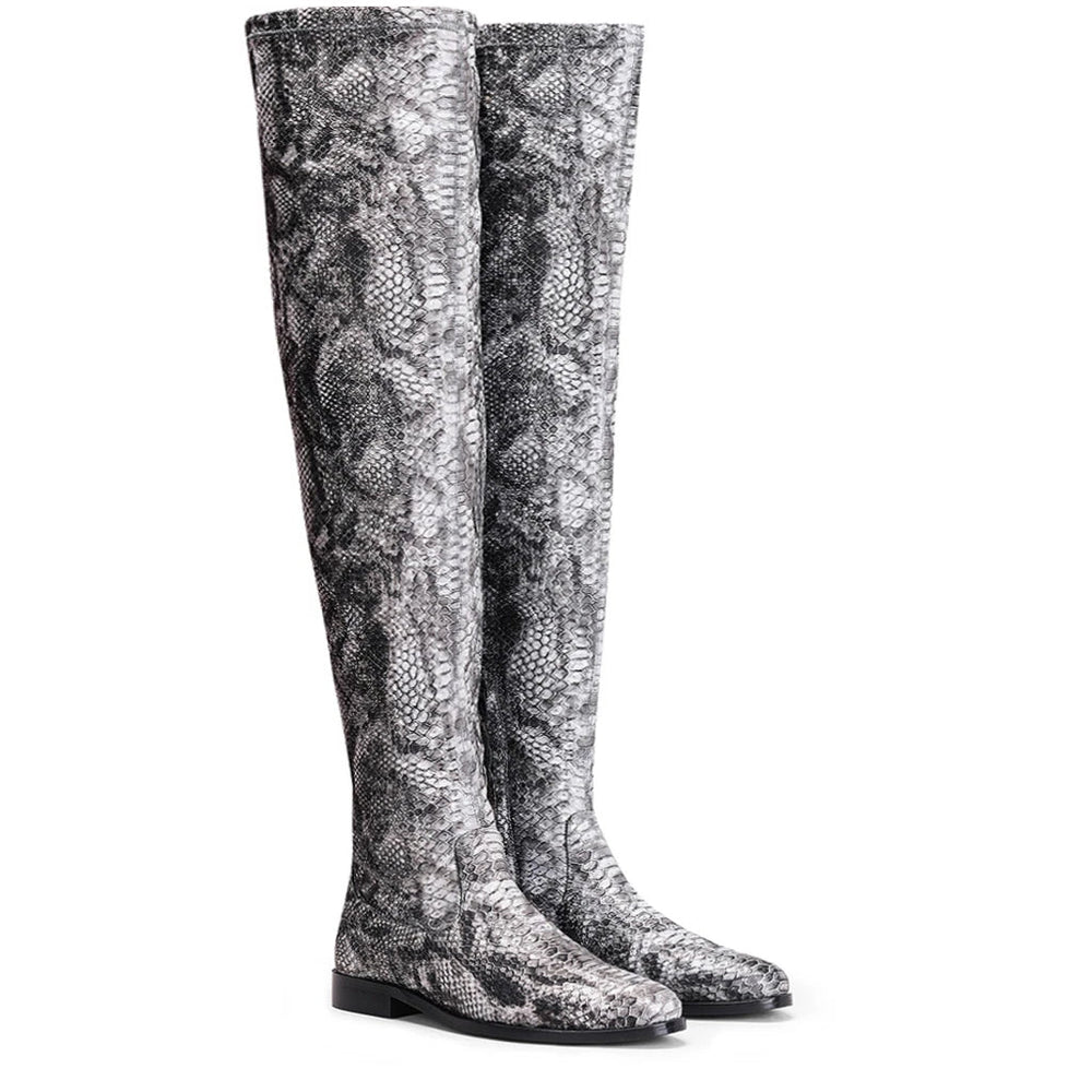 Saint Lelia Grey Stretch Fabric Above The Knee Boots - SaintG India