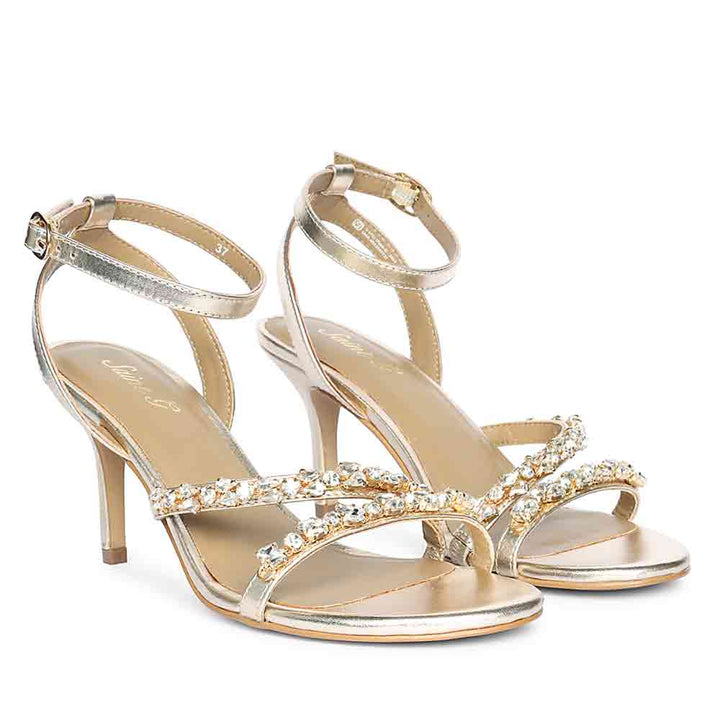 Saint Isla Stone Embellished Champagne Leather Strappy Stilettos