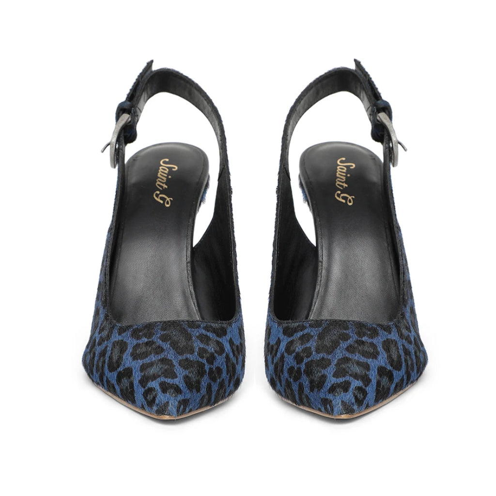 Saint Verona Blue Leopard Print Leather Kitten Stiletto Heels