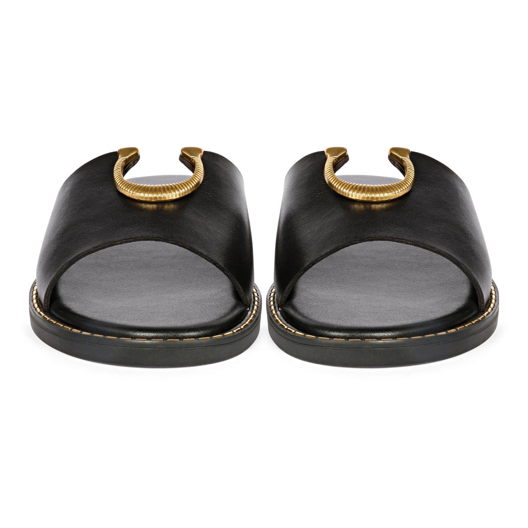Vivi Blu - Amber Horseshoe Ornament Sandals - Black Leather