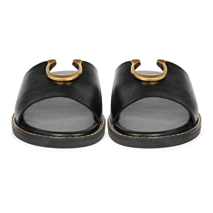 Vivi Blu - Amber Horseshoe Ornament Sandals - Black Leather