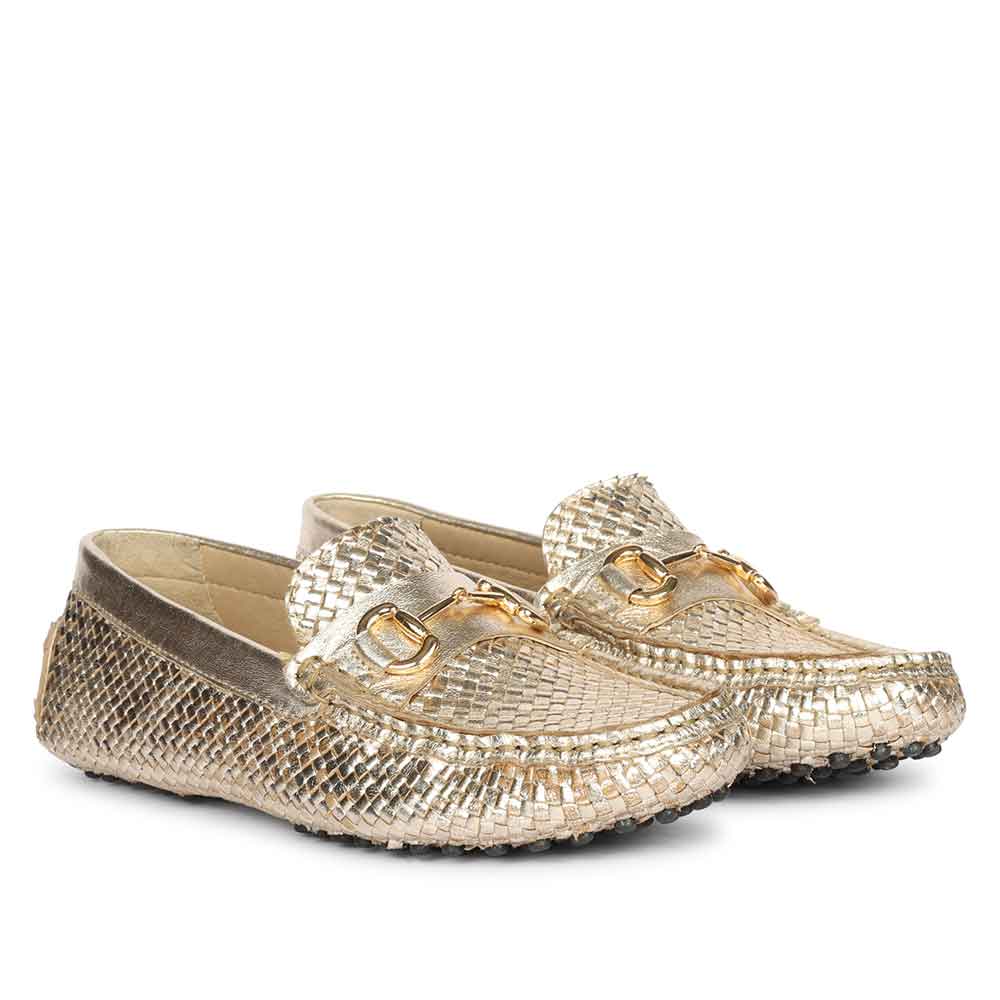 Saint Aurora Platin Handwoven Leather Horsebit Loafers