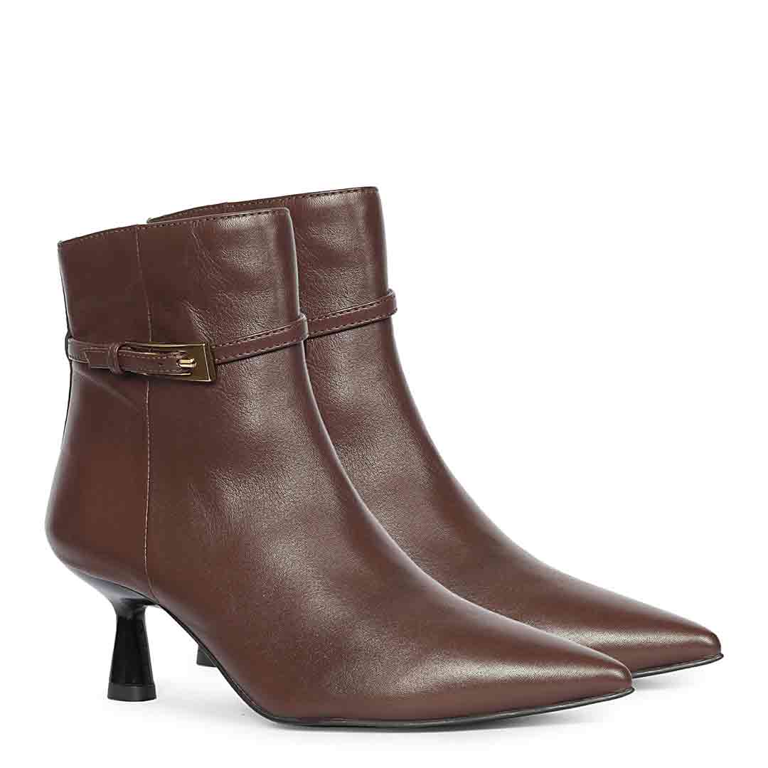 Saint Darcie Buckle Decor Brown Leather Ankle Boots