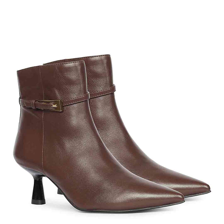Saint Darcie Buckle Decor Brown Leather Ankle Boots