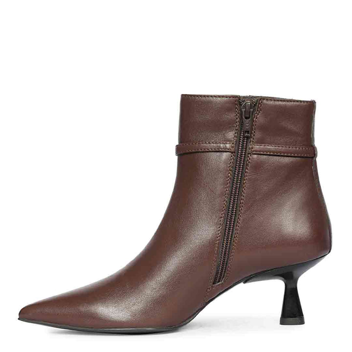 Saint Darcie Buckle Decor Brown Leather Ankle Boots