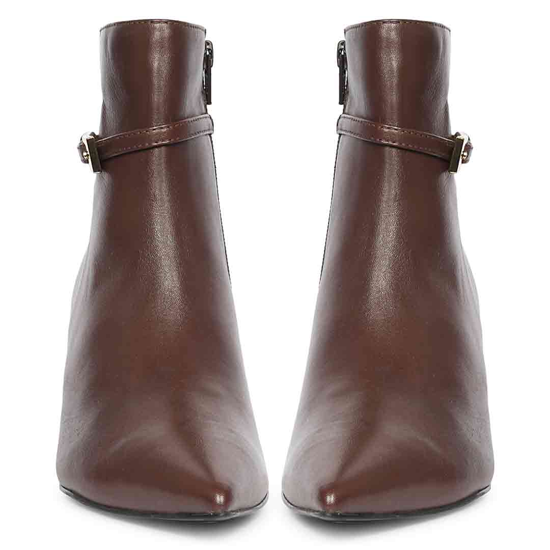 Saint Darcie Buckle Decor Brown Leather Ankle Boots