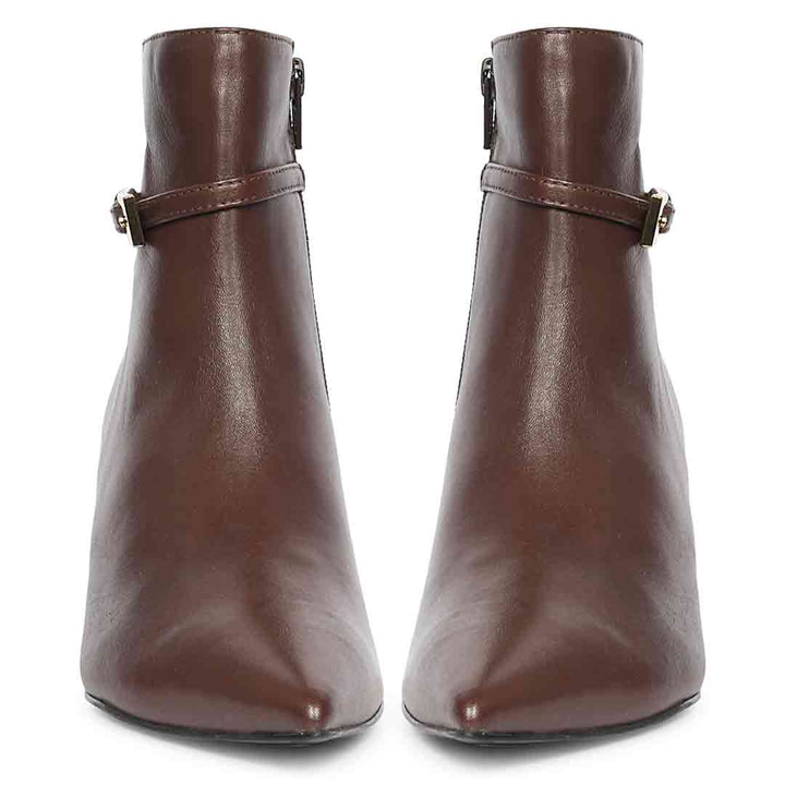 Saint Darcie Buckle Decor Brown Leather Ankle Boots