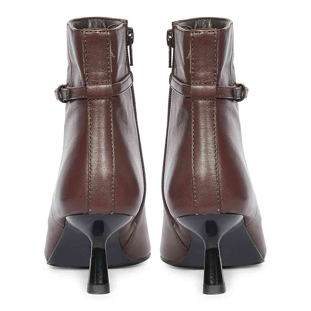 Saint Darcie Buckle Decor Brown Leather Ankle Boots