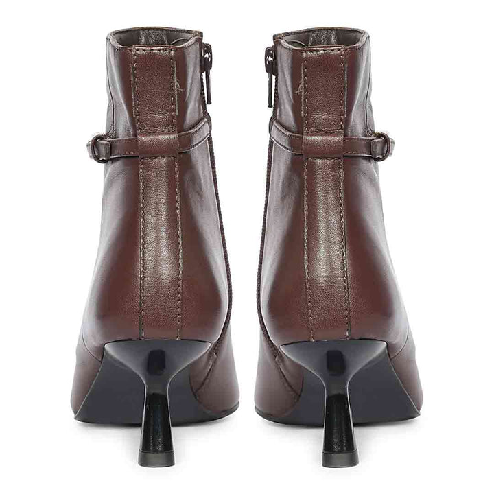 Saint Darcie Buckle Decor Brown Leather Ankle Boots