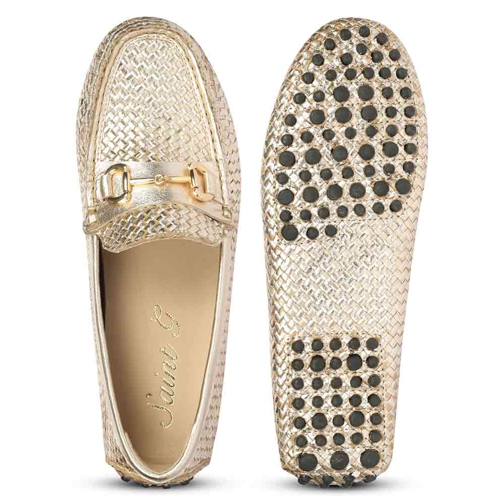 Saint Aurora Platin Handwoven Leather Horsebit Loafers