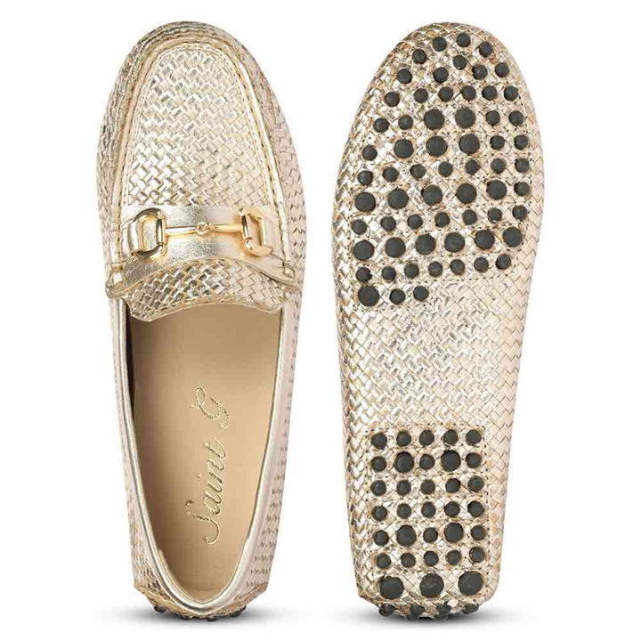 Saint Aurora Platin Handwoven Leather Horsebit Loafers