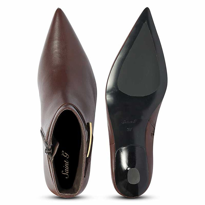 Saint Darcie Buckle Decor Brown Leather Ankle Boots