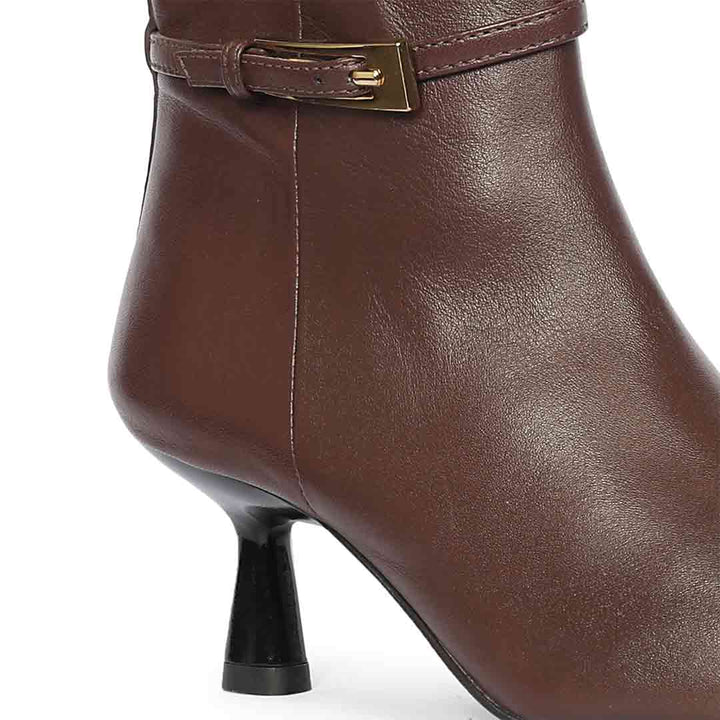 Saint Darcie Buckle Decor Brown Leather Ankle Boots