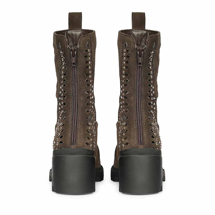 Saint Celestia Brown Leather Crystal High Ankle Boots