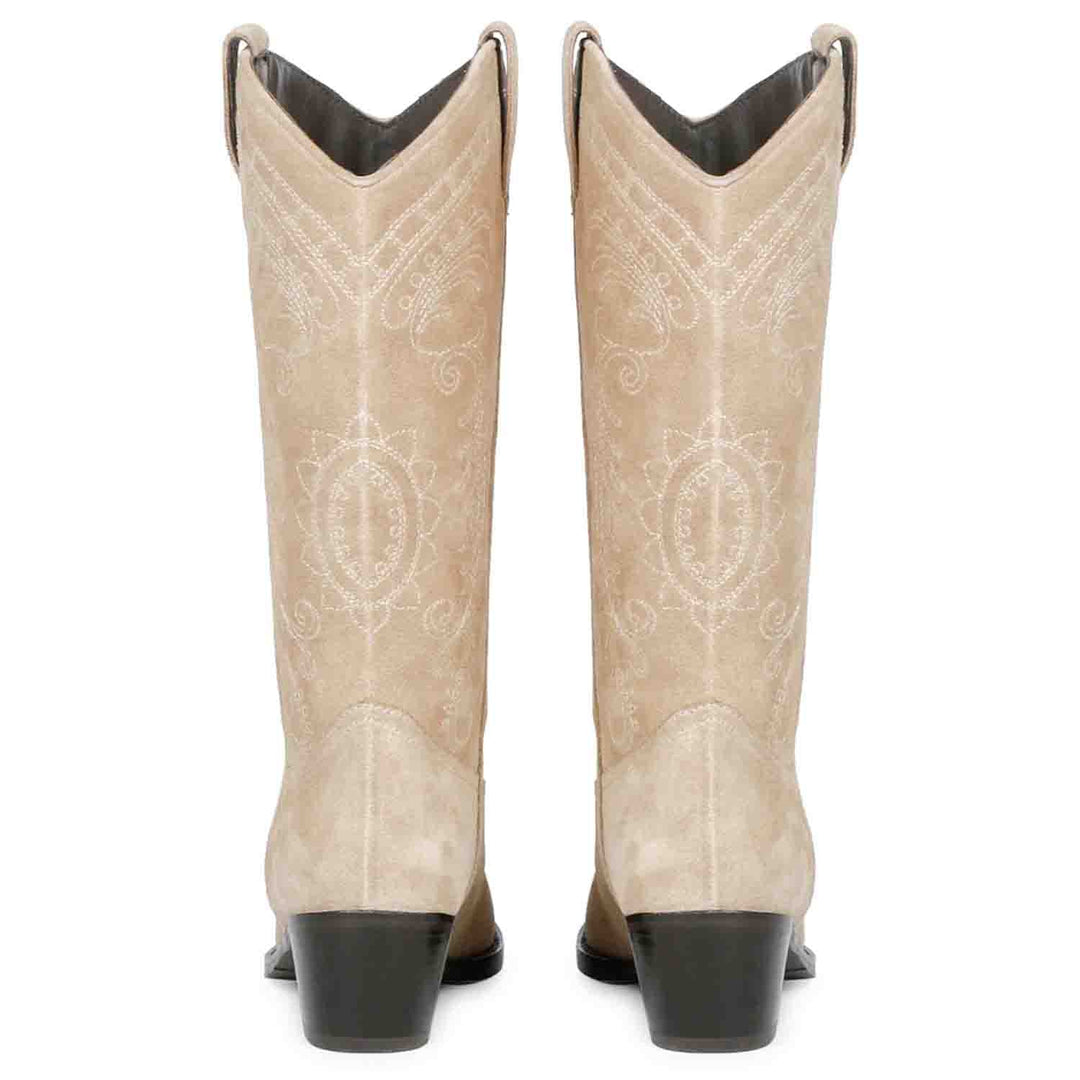 Saint Elodie's signature stitched ivory leather cowboy boots