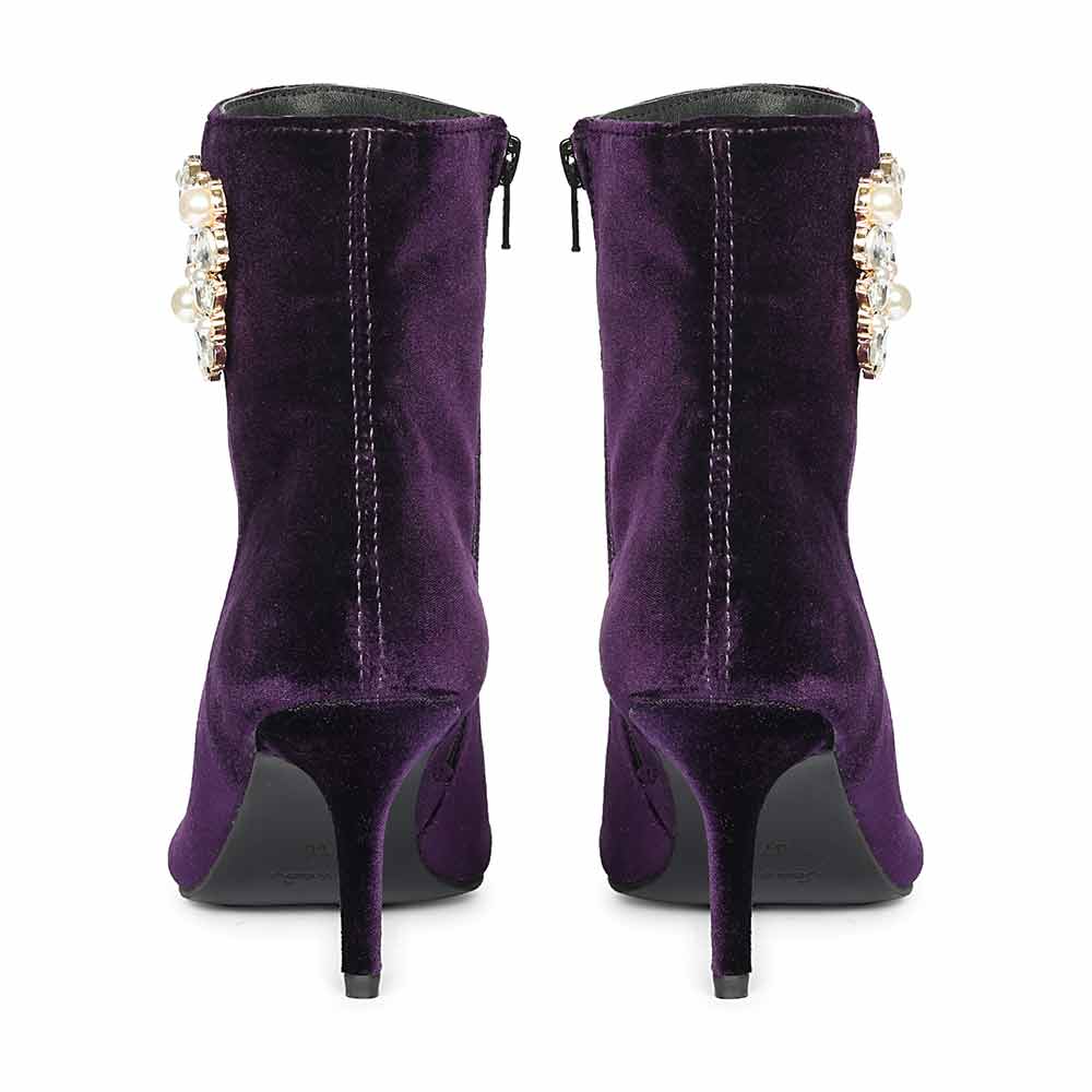 Buy Women's Amoura Purple Velvet Heart Brooch Ankle Boots Online Purple / 38