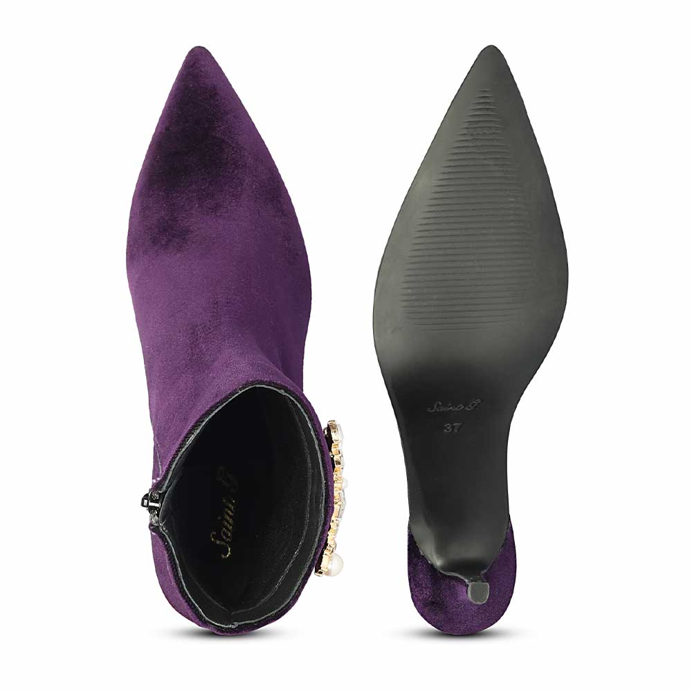 Saint Amoura Triangular Crystal Purple Velvet Ankle Boots Purple / 38