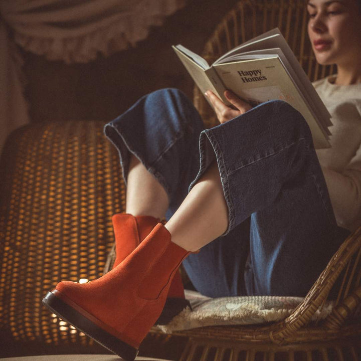 Saint Sylvie Orange Suede Leather Inner Wedge Heel Boots