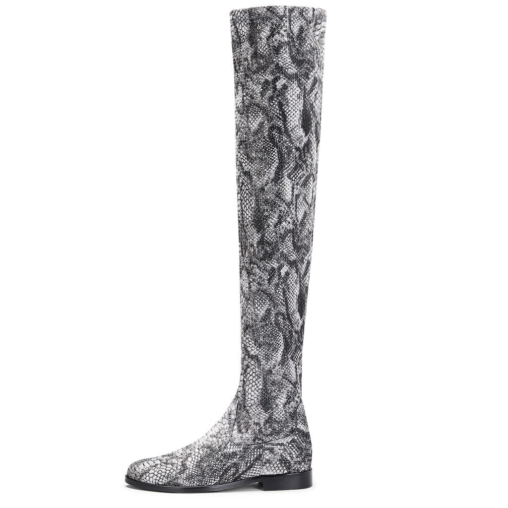 Saint Lelia Grey Stretch Fabric Above The Knee Boots - SaintG India