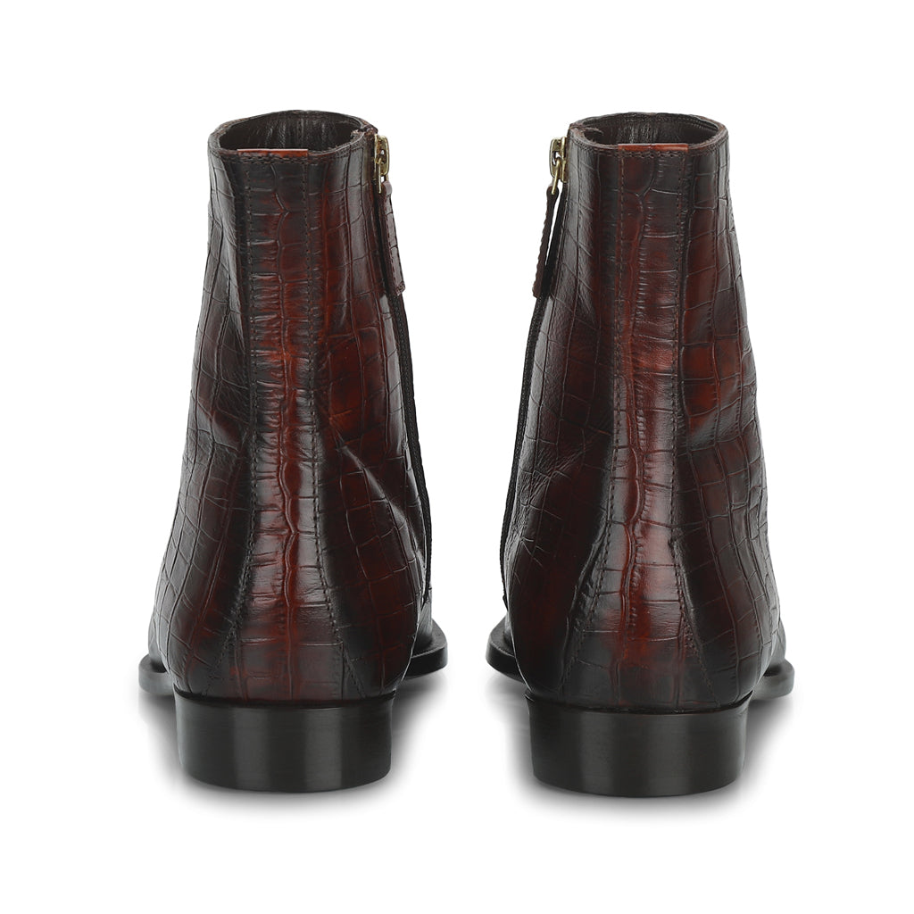 Saint Umberto Brown Croco Embossed Leather High Ankle Boot