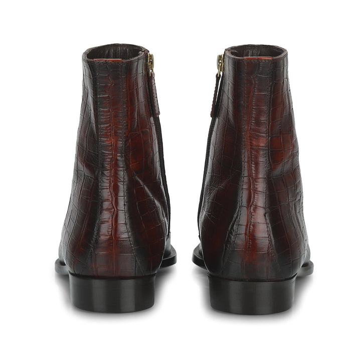 Saint Umberto Brown Croco Embossed Leather High Ankle Boot