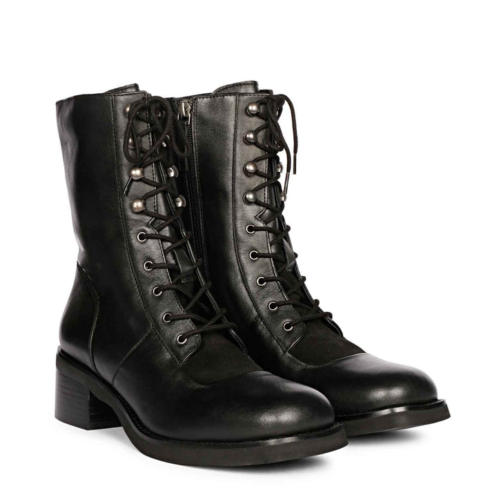 Saint Kayla's Black Leather Lace-Up Boots - High Ankle Fashion