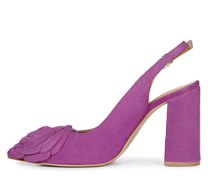 Stunning Saint Naiya Purple Pumps - Suede heels adorned with beautiful flowers. Your go-to choice for fashion-forward flair