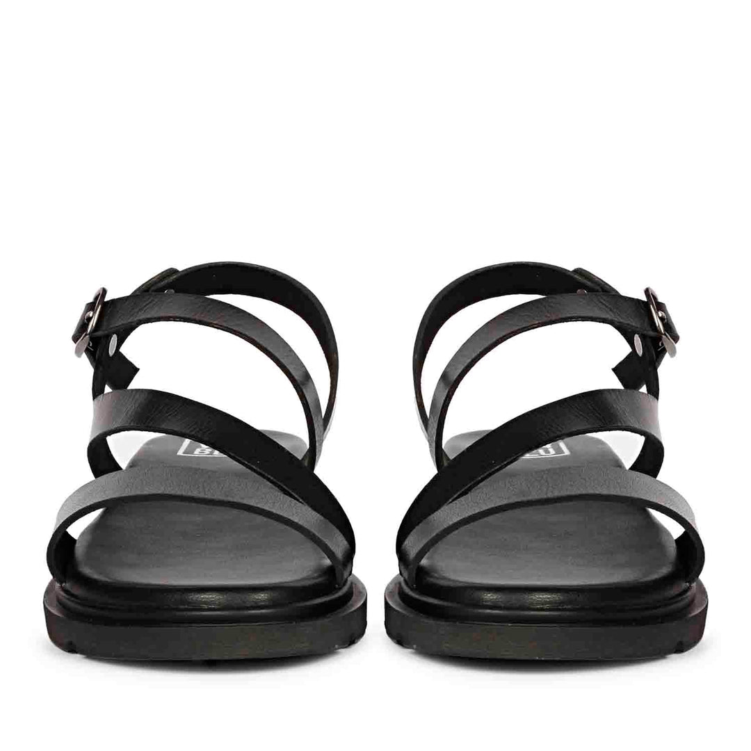 ViviBlu Kamla Black Leather Flat Sandals