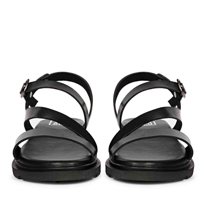 ViviBlu Kamla Black Leather Flat Sandals