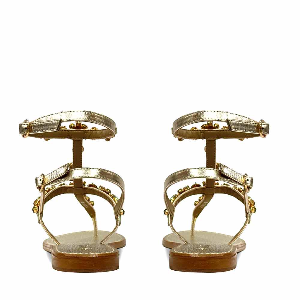 Saint Zuri Multi Stone Embellished Gold Leather Sandals