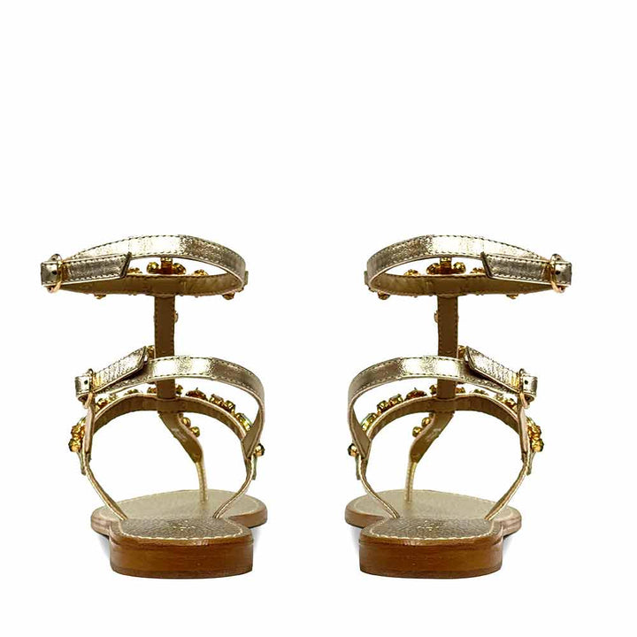 Saint Zuri Multi Stone Embellished Gold Leather Sandals