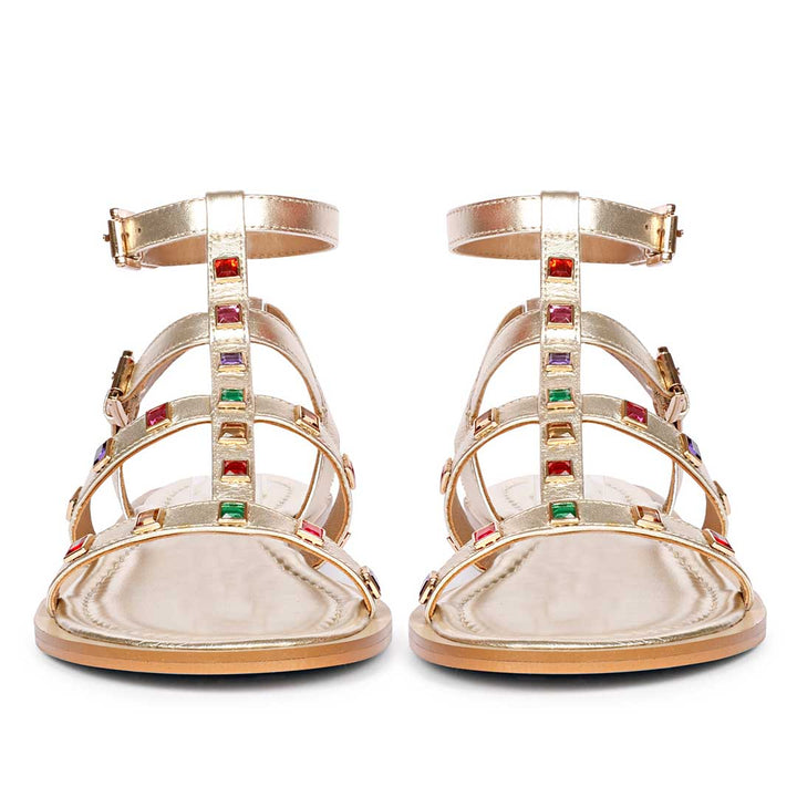 Saint Melina Multi Stone Studded Platin Leather Sandals