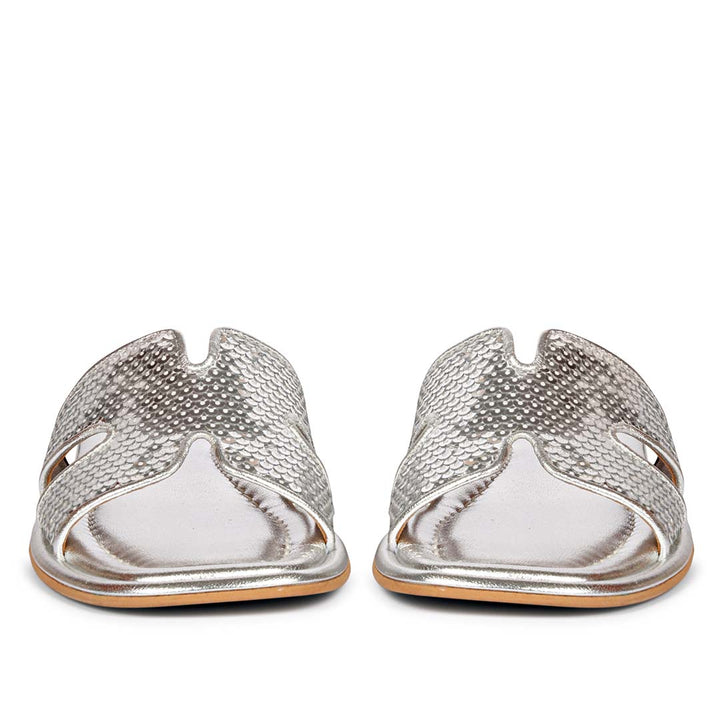 Saint Bria Sequin Silver Metallic Leather Flats