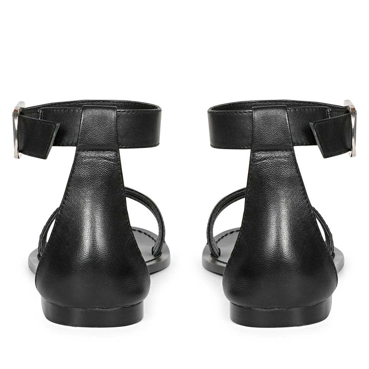 Saint Donelle Zip Decor Black Leather Sandals