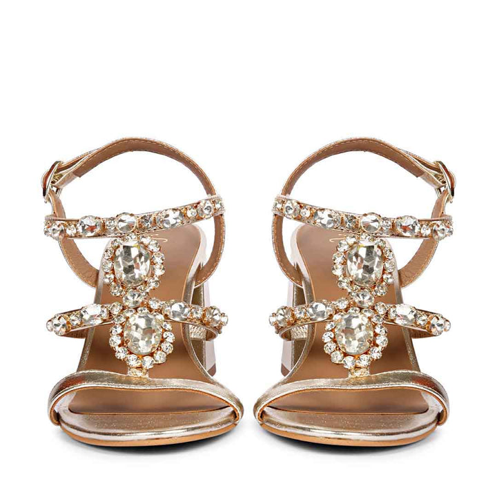 Saint Enriqueta Stone Adorned Platin Leather Block Heels