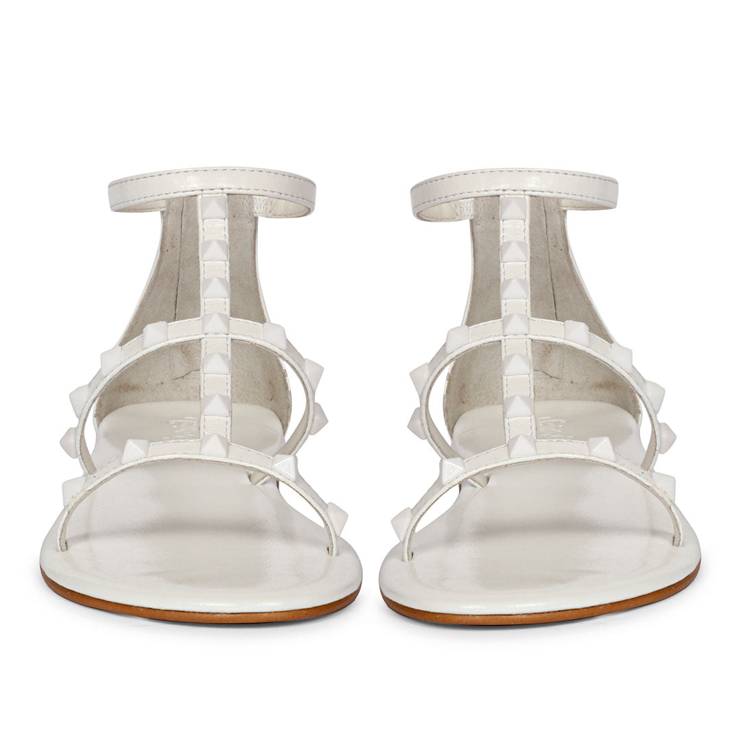 Saint Opal White Pyramid Stud Patent Leather Sandals