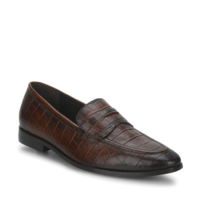 Saint Ansprand  Brown Croco Embossed Leather Loafers