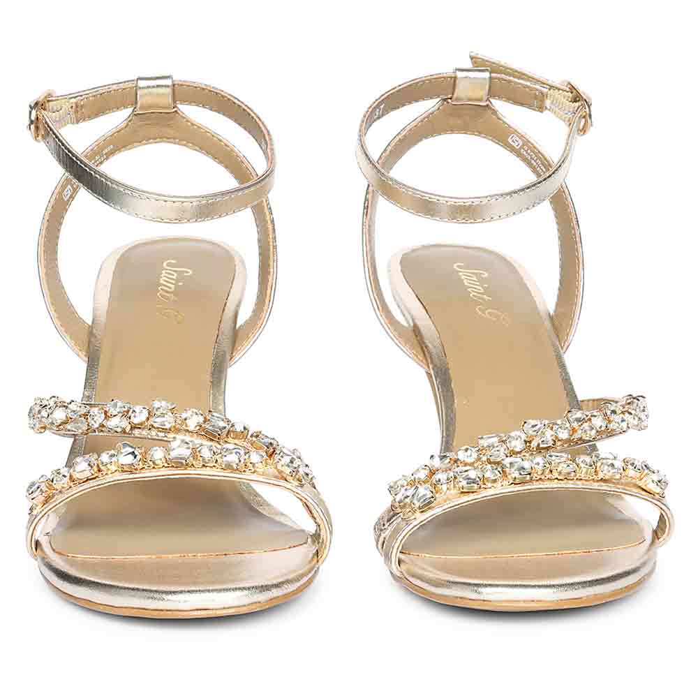 Saint Isla Stone Embellished Champagne Leather Strappy Stilettos