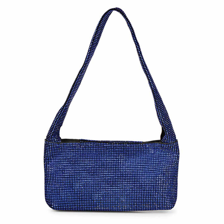 Alma Crystal Embellished Blue Leather Mini Handbags