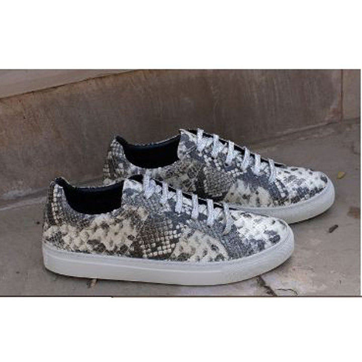 Saint Elined Grey Python Print Leather Sneakers - SaintG