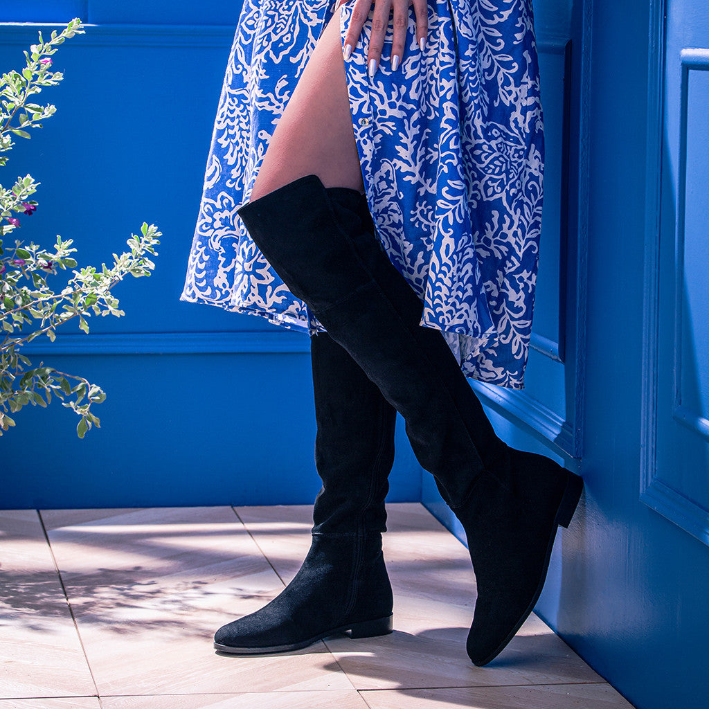 Navy blue suede knee high shops boots