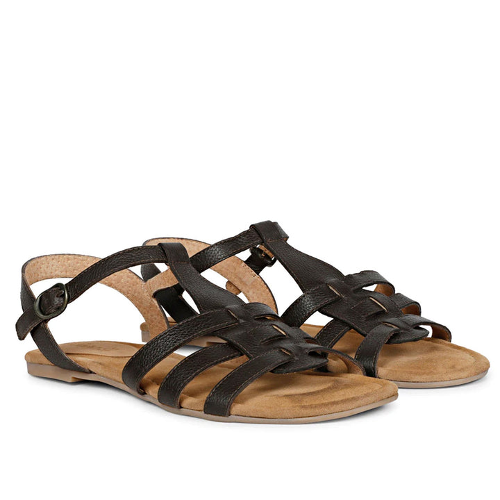 SaintG Womens Black Leather Sandals.