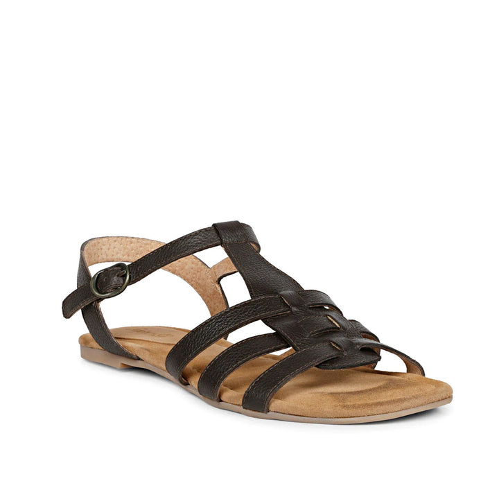 SaintG Womens Black Leather Sandals.