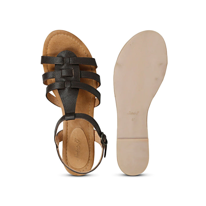 SaintG Womens Black Leather Sandals.