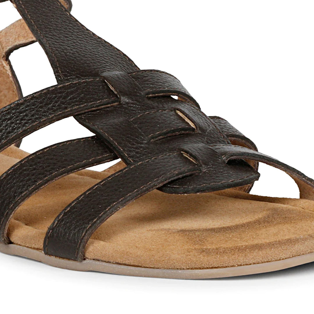 SaintG Womens Black Leather Sandals.